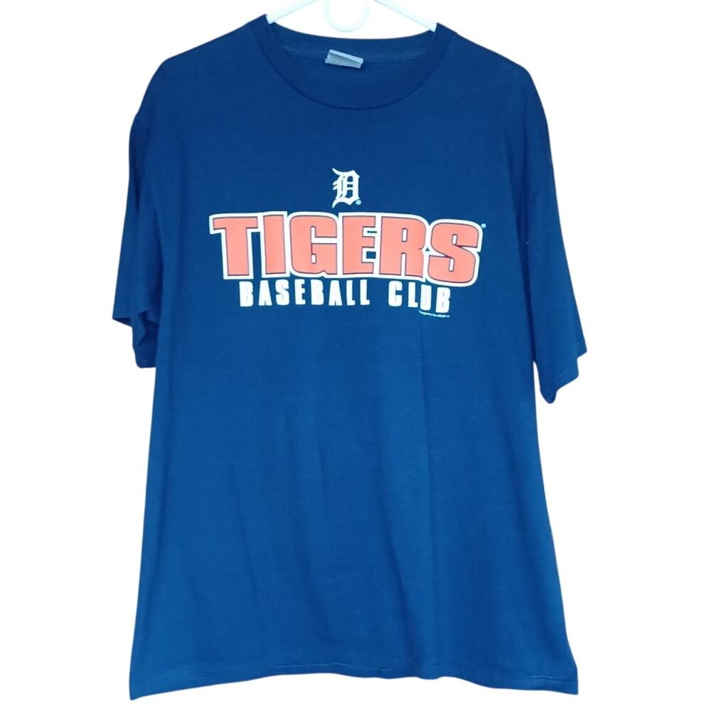 Detroit Tigers Baseball Club T-Shirt 100% Cotton Navy Blue Mens Large Sports Fan